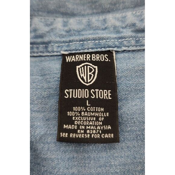 Vintage Warner Brothers Long Sleeve Button Down Denim Shirt Size Large - Picture 6 of 7